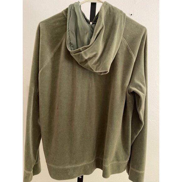 EUC Lands End Olive Velour Green Full-Zip Hoodie With Pockets - Picture 2 of 6